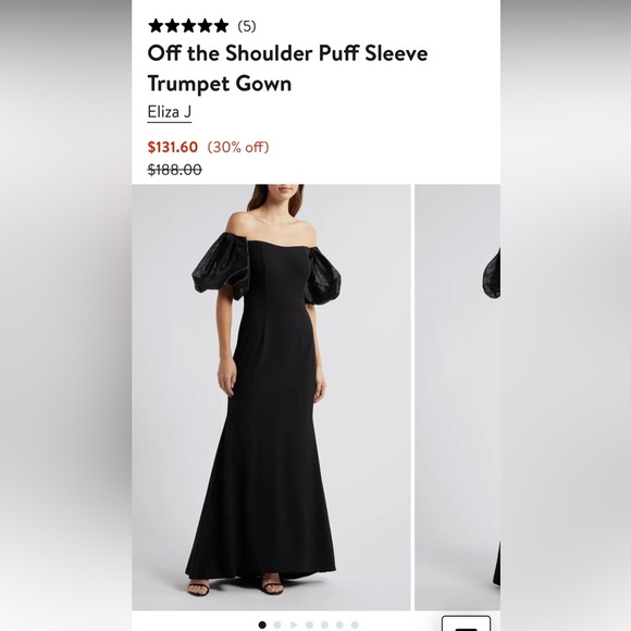 Eliza J Black Off-Shoulder Puff Sleeve Gown - Picture 1 of 5